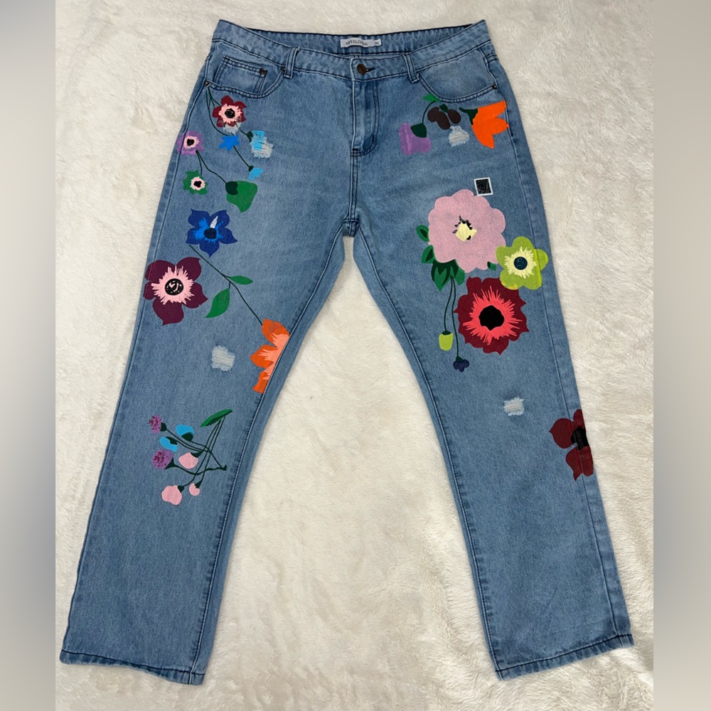 MISSLOOK Colorful Floral Straight Leg Jeans
